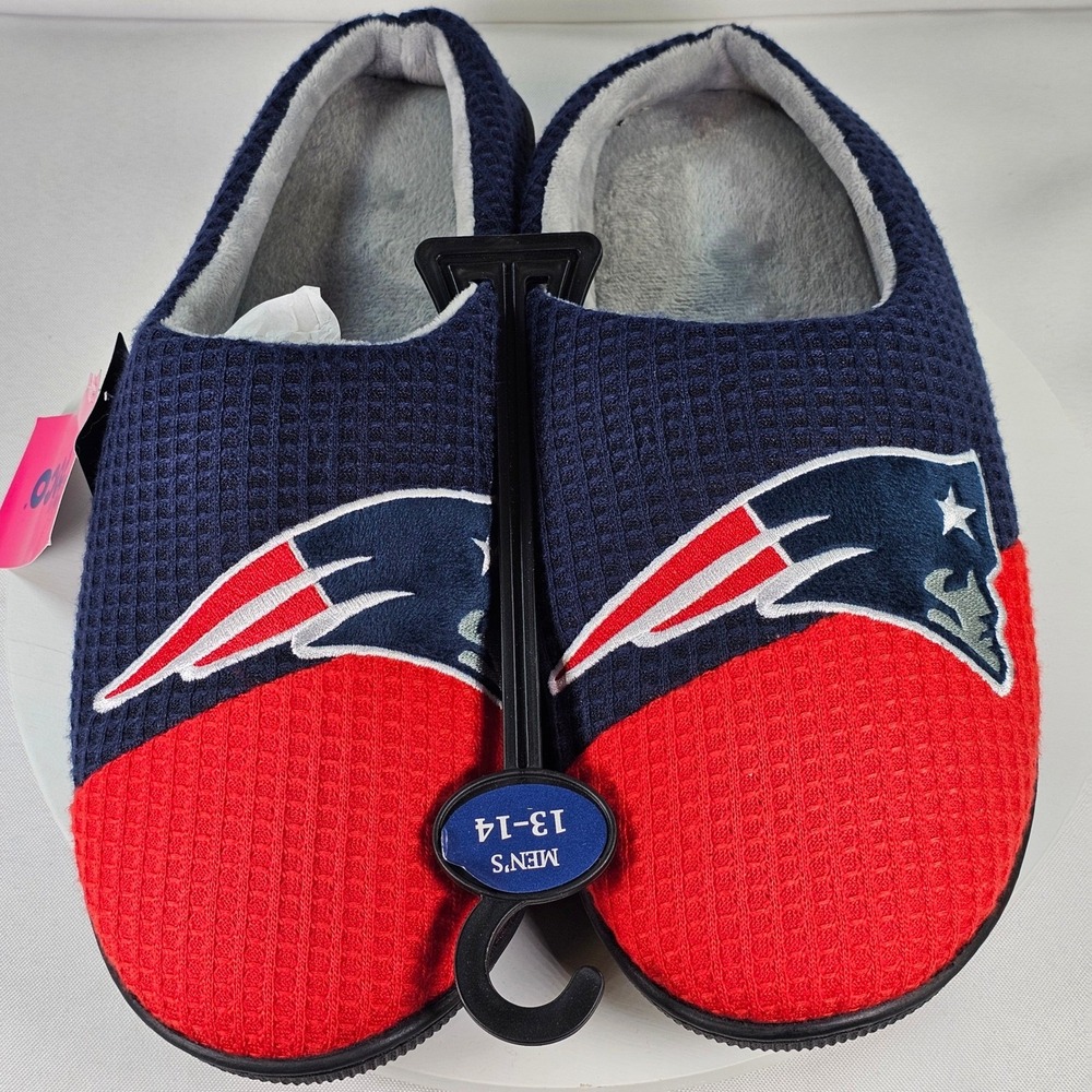 FOCO New England Patriots Mens XL‎ 13-14 Waffle Knit Clog Slippers NFL Navy Red